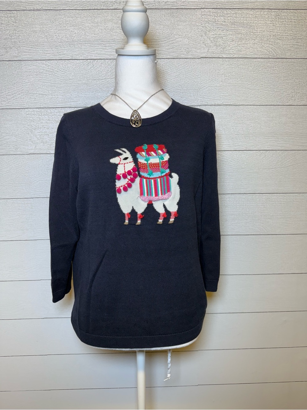 Talbots Navy Sweater with Colorful Llama Women’s size Medium